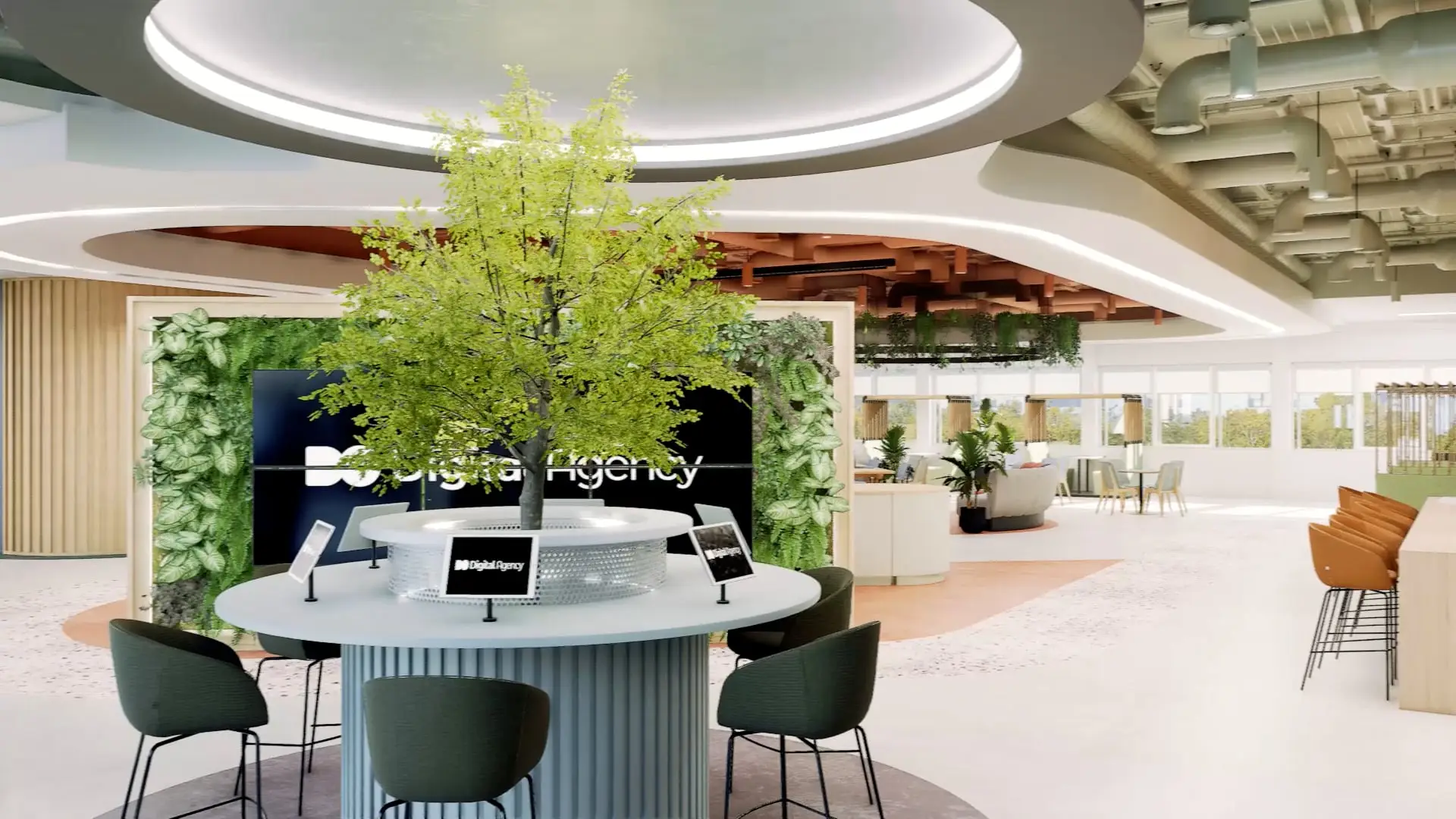 office animation open plan nutral scheme