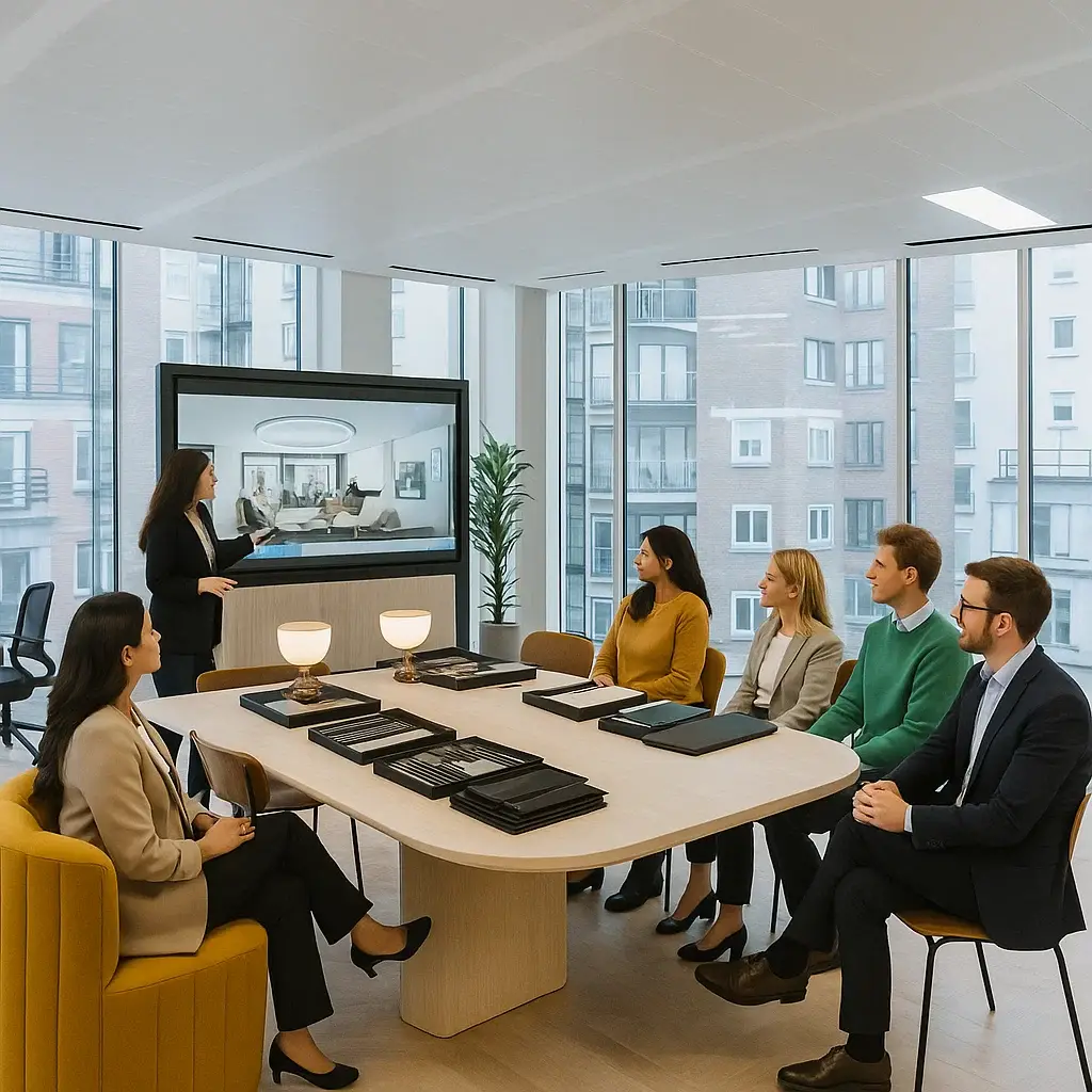 open plan pitch presentations using realtime technology, interactive design presentations